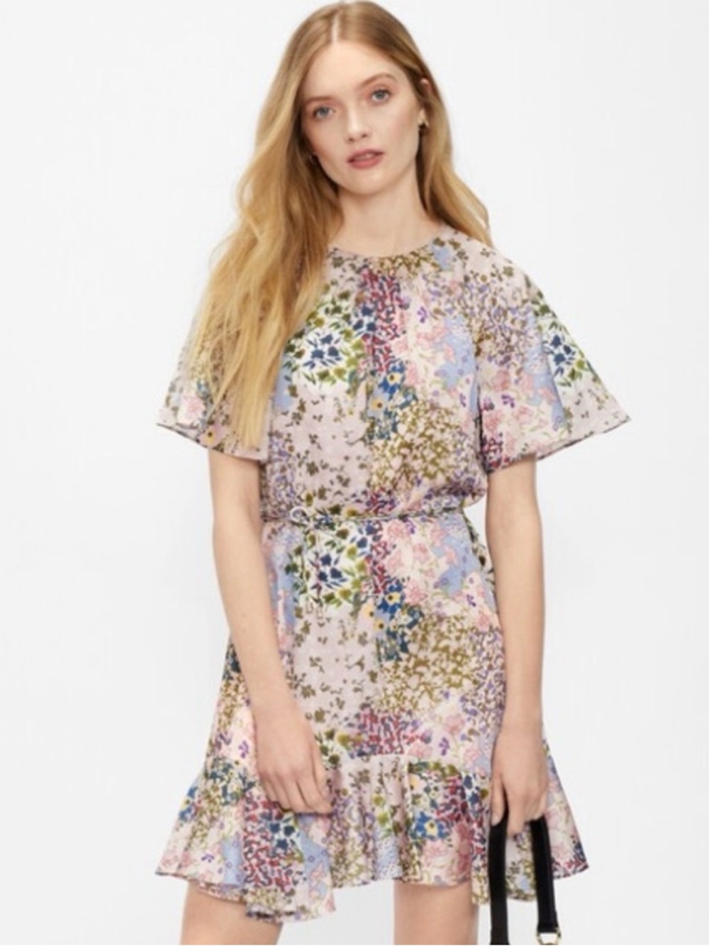 Ted Baker Lalu Urban Printed Fluted Hem Mini Dress in light pink